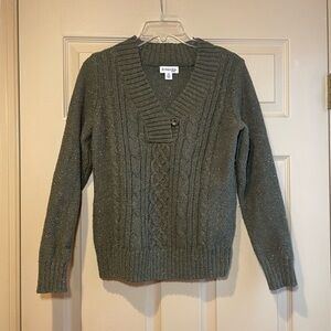 St. John's Bay Olive Knit Speckled V-Neck‎ Sweater, Size Medium